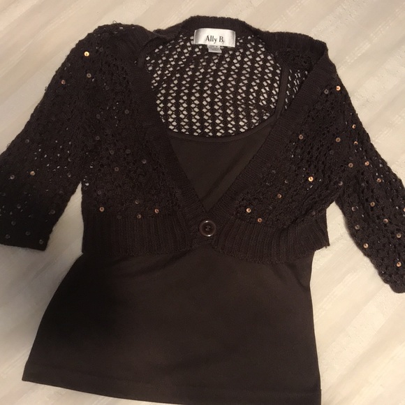 Girls Ally B. Brown and Gold Sequin Sweater Tank - Picture 8 of 8